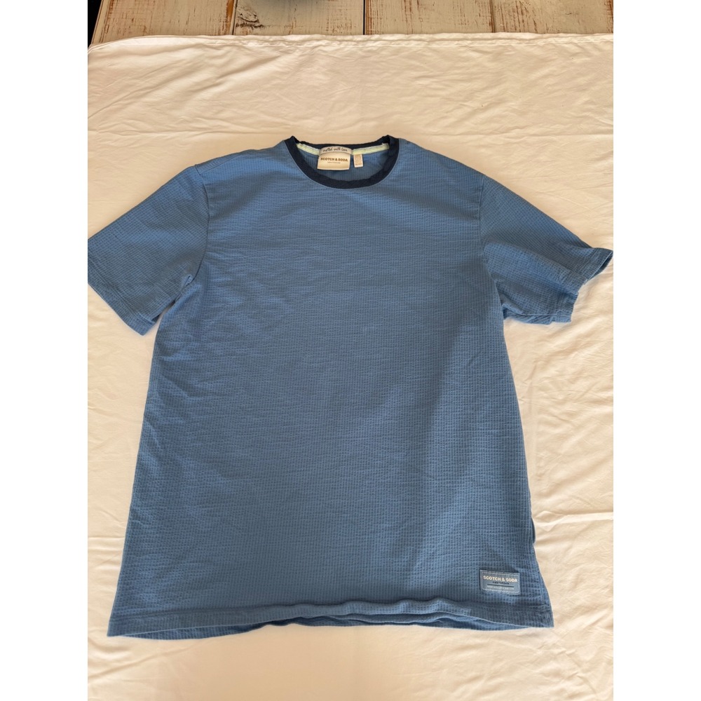 Scotch & Soda Mens Blue Waffle Knit Ringer T-Shirt Large 1857651 Cotton Blend